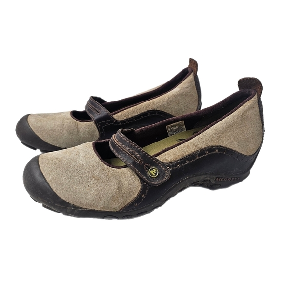 Merrell Shoes - Merrell Plaza Bandeau Mary Jane Suede Shoes Dark Taupe Brown Comfort Size 11